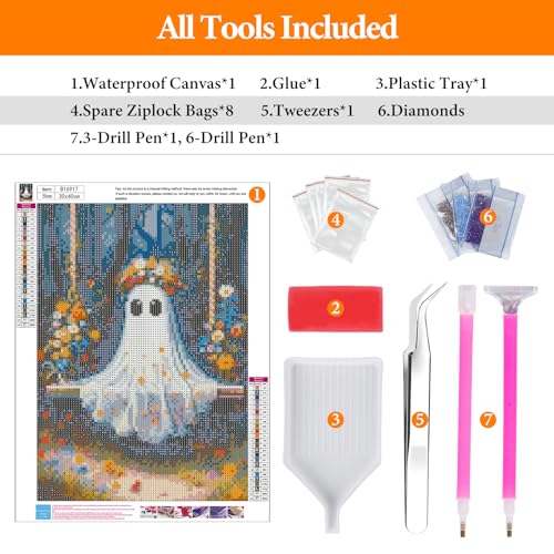 Halloween Ghost Diamond Art Kits for Adults, Diamond Painting for Beginners - color: BLKJDP04