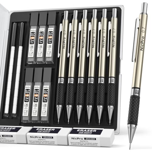 Nicpro 0.7 mm Art Mechanical Pencils Set in Storage Case, 6 PCS - style: 6 Pack (0.7mm)