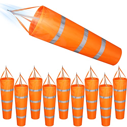 Marsui 10 Pcs 14" x 40" Airport Windsocks- Rip-Stop Wind Direction Outside Hanging Heavy Duty Measurement Wind Sock Orange Windsocks with Reflective Belt for Outdoors Airport Farm Park