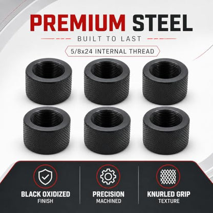 12-Pack 6 x 5/8x24 & 6 x 1/2x28 Thread Protector, Steel - color: Black 6P-5/8x24 & 6P-1/2x28
