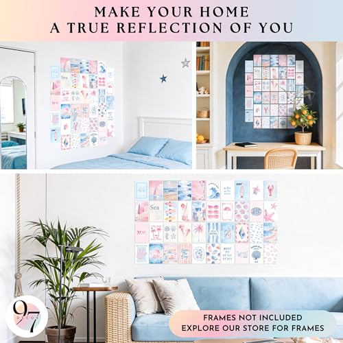 Coastal Granddaughter Room Decor, 40 Pcs Beach Wall Art, 4x6 Mini Prints - color: Blue Pink