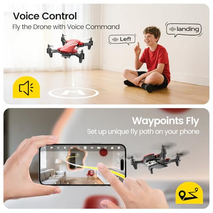 DEERC D20 Mini Drone for Kids with 720P HD FPV Camera Remote Control Toys Gifts for Boys Girls with Altitude Hold, Headless Mode, One Key Start Speed Adjustment, 3D Flips 2 Batteries, Red