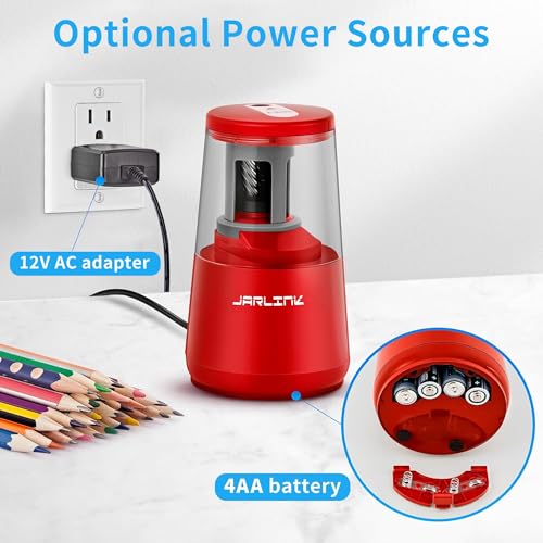 JARLINK Electric Pencil Sharpener, Heavy Duty Helical Blade, Auto Stop - color: Red