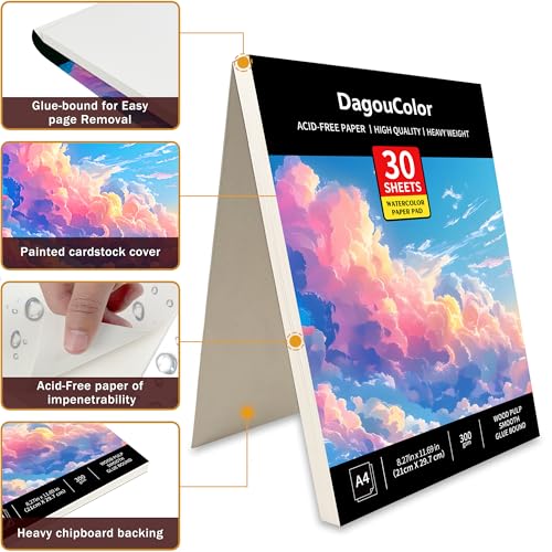 DagouColor Watercolor Paper Pad, 30 Sheets - Cloud Pink, A4, 2 Pack - color: Cloud Pink