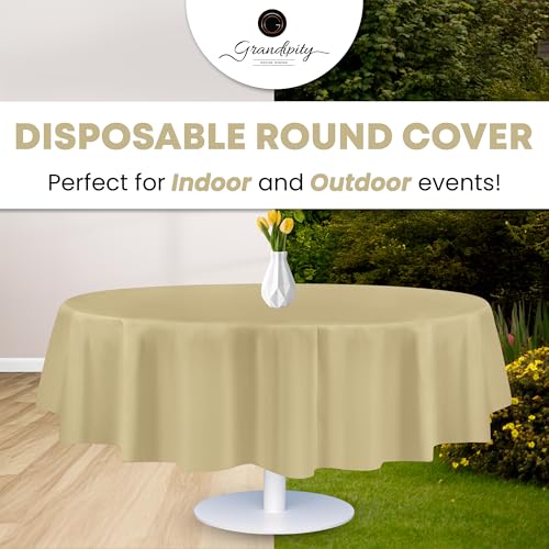 Grandipity Plastic Table Cloth Disposable 12 Pack 84" Round Beige - color: Beige, size: 84in. Round