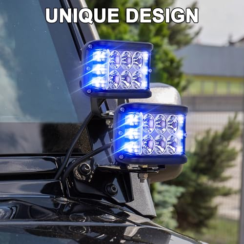 Blue Strobe LED Lights for UTV Pickup Van Boat Tractor Trailer Golf - color: Blue Side Shooter Lights