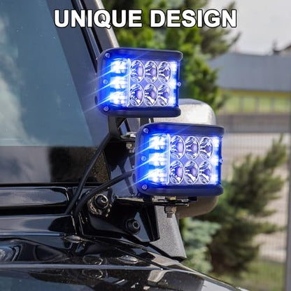Blue Strobe LED Lights for UTV Pickup Van Boat Tractor Trailer Golf - color: Blue Side Shooter Lights