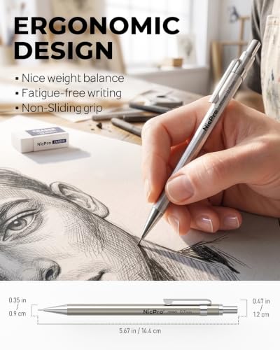 Nicpro 4 Pack Mechanical Pencil 0.7mm, MB1000 Metal Mechanical Pencil Set - style: 4 Pack （0.7mm）