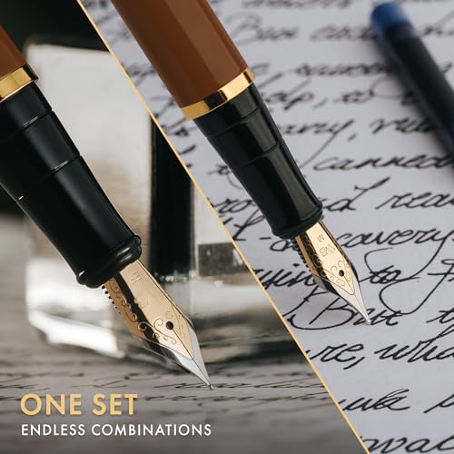 Wordsworth & Black Fountain Pen Gift Set, Medium & Extra Fine Nib, Brown - color: Brown Gold