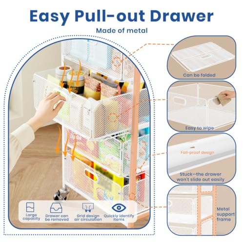 Goovilla Kitchen Cart with Drawers, Lockable Wheels with Wooden Top, White - size: White