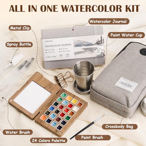 Mini Watercolor Paint Set, 24 Colors Travel Watercolor Set - color: Grey