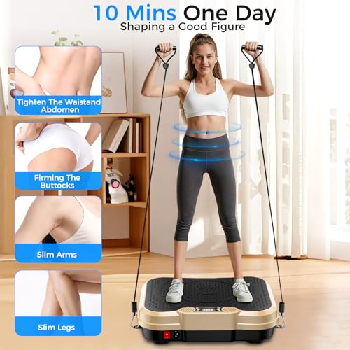 Vibration Plate Exercise Machine,Vibration Plate for Lymphatic Drainage Power Vibration Plate Machine Support 450 Lbs 250 Adjustable Speeds,Vibrating Plate Shake Plate Weight Loss - color: Gold