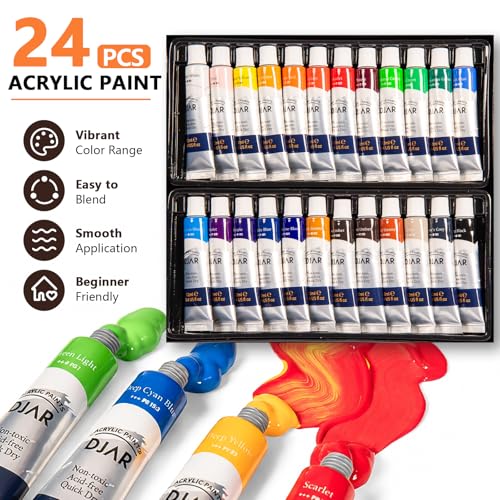 DJAR 87 Pcs Acrylic Paint Set with Tabletop Easel for Adults & Beginners - style: Tabletop Easel Set