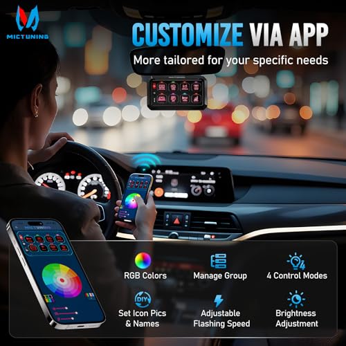 MICTUNING P1Y 8 Gang Switch Panel, Remote and APP Control, Up to 230FT - size: RGB 8 Gang(APP+Remote Control)
