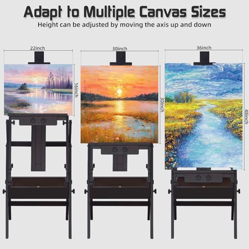Beech Wood H-Frame Easel for Painting with Tray & Drawer, Walnut - color: Walnut