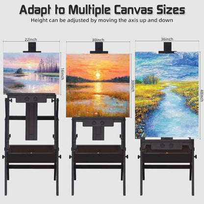 Beech Wood H-Frame Easel for Painting with Tray & Drawer, Walnut - color: Walnut