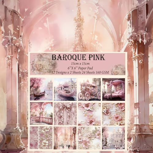6x6" Cardstock Single Sided Scrapbooking,Craft Decorative Scrap Book Paper - color: 24sheets-Baroque Pink