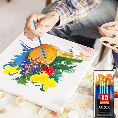 AROIC Acrylic Paint Brush Set, 15 pcs Nylon Hair Paint Brushes - size: 15pcs
