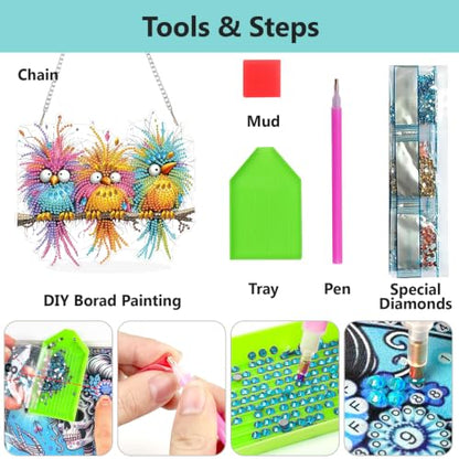 AIBOERL Bird Diamond Art Kits for Adults, Acrylic Hanging Suncatcher - color: DP05135