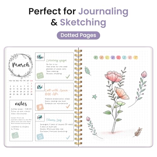 Taja Grid Spiral Notebook for Work, 5.7"x7.9" Spiral Dotted Grid Journal - color: E-Purple, style: b-Dotted