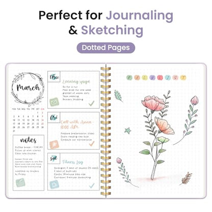 Taja Grid Spiral Notebook for Work, 5.7"x7.9" Spiral Dotted Grid Journal - color: E-Purple, style: b-Dotted