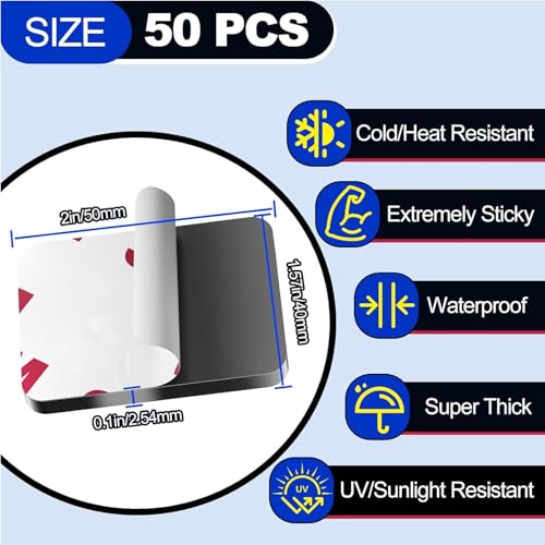 PHIXBEAR 0.12" Thick Strong Double Sided Adhesive Pads, 1.57 x 2 Heavy Duty Sticky Mounting Foam Tape, Heat & Weather Resistant for Car & Home Décor 50 Pcs
