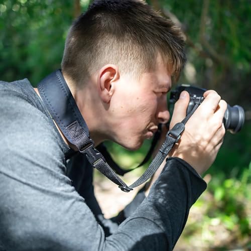 OP/TECH USA Super Classic Camera Strap – Padded Neoprene Neck Strap with Comfort-Stretch & Quick Disconnects | DSLR/SLR/Mirrorless Compatible – Black