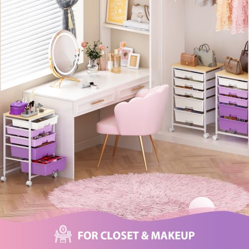 Goovilla Rolling Cart with 5 Drawers for Craft, Art, Dorm, Office, Purple - size: Purple