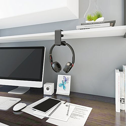 EURPMASK 2 Pack Rotating Headphone Stand,Adjustable Clamp-on Headset Holder - color: Black 2 Pack