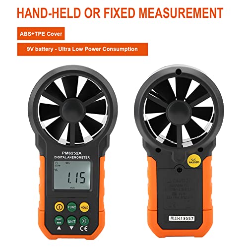 PM6252A Digital Anemometer,Portable High Exactness Handheld Wind Speed Meter Air Volume Measuring Meter for Weather Data Collection and Windsurfing Kite Flying Sailing