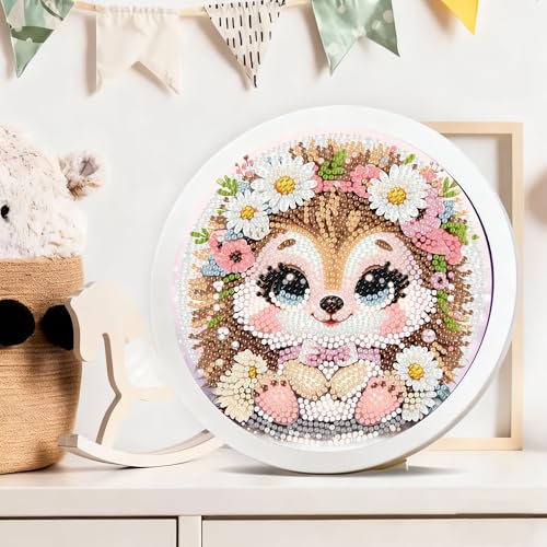 Gemozaic Hedgehog Diamond Art Kits for Kids Ages 8-12, Round Frame, 8x8 in - color: CC1029