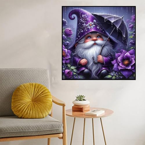 Gnome Diamond Art Kits for Adults,Diamond Painting Kit 14x14IN - color: Purple Gnome