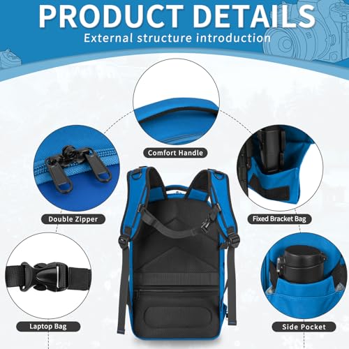 TORIBIO Large Hardshell Camera Backpack DSLR/SLR/Mirrorless Photography Bag - color: Blue