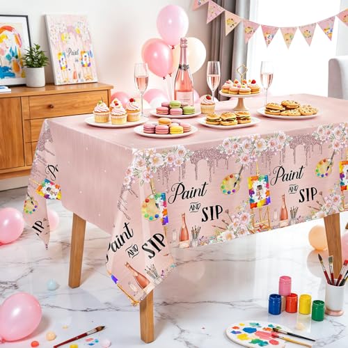 MEHOFOND Paint and Sip Decorations Tablecloth 3 Pack 54x108 Inch