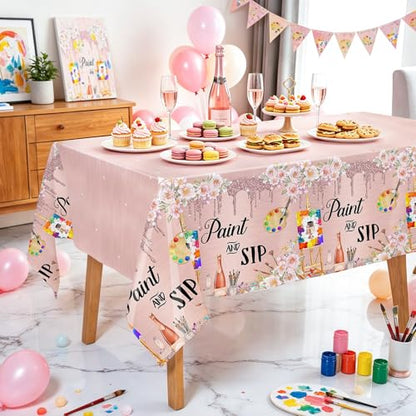 MEHOFOND Paint and Sip Decorations Tablecloth 3 Pack 54x108 Inch