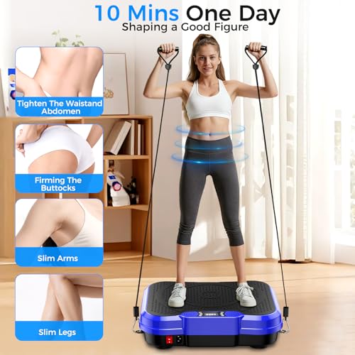 Vibration Plate Exercise Machine,Vibration Plate for Lymphatic Drainage Power Vibration Plate Machine Support 450 Lbs 250 Adjustable Speeds,Vibrating Plate Shake Plate Weight Loss - color: Blue