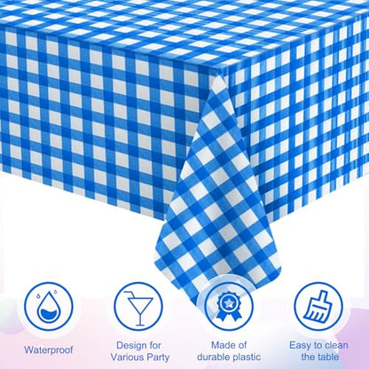 3Pcs Blue Gingham Tablecloths, Checkered Party Table Covers 54x108 In - color: Blue
