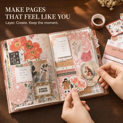 Diuhofart Aesthetic Scrapbooking Kit with A6 Notebook, Papers & Stickers - color: Sylvia-scrapbook-kit