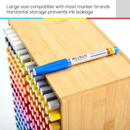 MEEDEN Bamboo Marker Holder Organizer: Holds 126 Pens with 18 Compartments - style: Holds 126 Markers