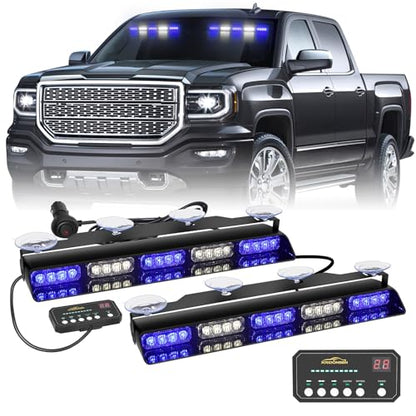 XRIDONSEN 2x 17 inch 40 LED Dash Strobe Lights Windshield Light Bar - color: Blue/White