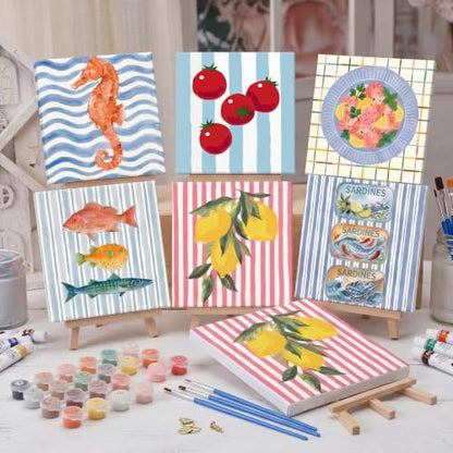 YooNotee 6 Pack Paint by Numbers Kit, 8x8 DIY Canvas with Easel Fish - style: Fish