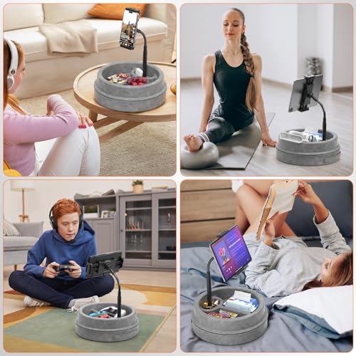 KDD Tablet Pillow Stand for Lap, Multi-Angle iPad Stand with Storage Tray - 360° Rotating Clip Gooseneck Tablet Soft Pad Dock for Bed and Desk Compatible with iPad Pro 12.9, Air Mini, Phone, E-Reader