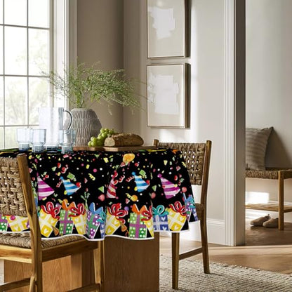 Horaldaily Black Birthday Tablecloth, 60x60 Inch Round - color: Black, size: 60" (Round)