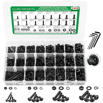 2404PCS Screw Assortment Kit, M2-M5 10.9 Alloy Steel Hex Button Cap Bolts - size: M2 M3 M4 M5 2404pcs 2