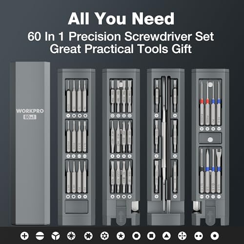 WORKPRO 60-in-1 Precision Screwdriver Set with Pop-up Magnetic Case, Well-organized CRV Small Screwdrivers, 360°Spin Mini Screw Driver Kit for Electronics, Phone, Computer, PC, Watch, Eyeglass