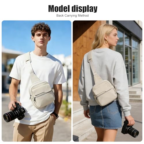 Cwatcun Camera Bag Sling Canvas, Crossbody Case with Rain Cover - color: Beige, size: Small
