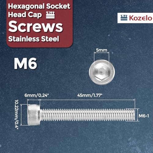 Socket Head Cap Screws M6-1x45mm 304 Stainless Steel Silver 10pcs - size: M6-1 x 45mm