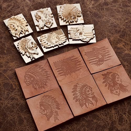 Native American Chief Leather Stamps Set, 6pcs Brass Leather Embossing Molds, Western Style Leather Heat Stamp, Wood Branding Iron Mold
