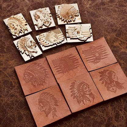 Native American Chief Leather Stamps Set, 6pcs Brass Leather Embossing Molds, Western Style Leather Heat Stamp, Wood Branding Iron Mold