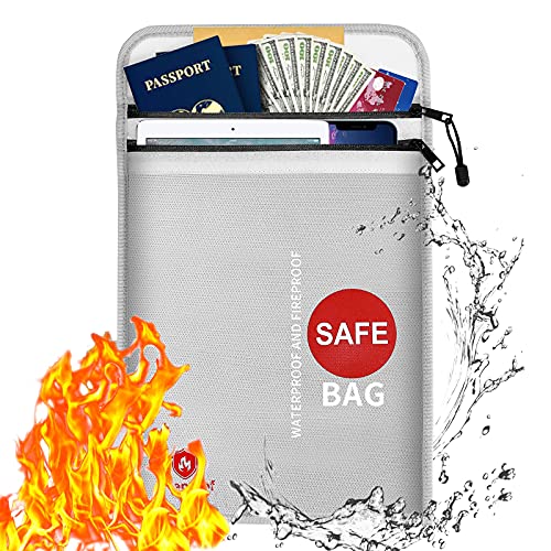Fireproof Document Bags,Waterproof and Fireproof Money Bag,Fireproof Safe Storage Pouch with Double Zipper Double Layer for A4 Document Holder,File,Cash and Tablet